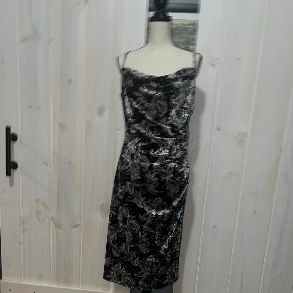 Laundry By Shelli Segal Spaghetti Strap Dress in Black, Silver, Pink, Paisley